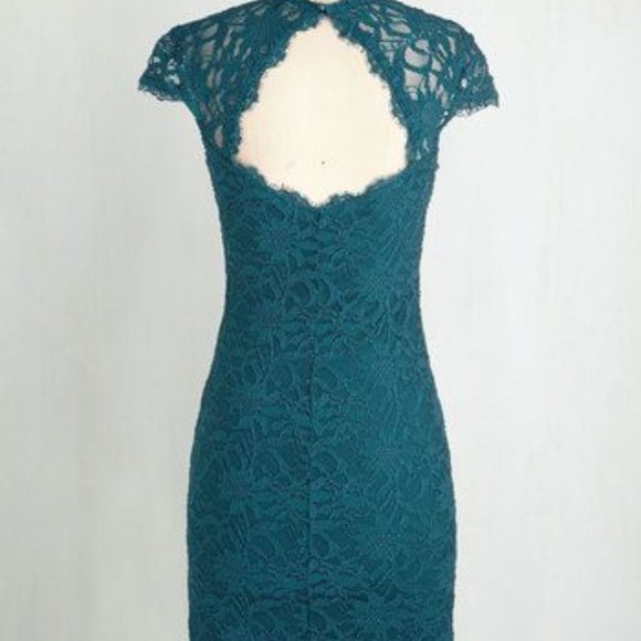 Modcloth teal lace dress with back cut-out - Picture 2 of 8